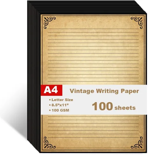 Vista 8 de Papel rayado vintage con diseño de borde antiguo, 50 hojas, papel de papelería para escribir cartas, 100 gsm, 11 x 8.5 pulgadas, papelería