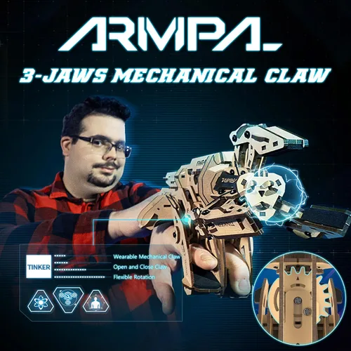 Vista 2 de ARMPAL - Kit de modelo de garra mecánica 3D de madera ClawBot para adultos y adolescentes, kit de construcción de brazo de robot para construir