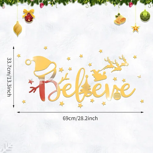 Vista 3 de Espejo acrílico de muñeco de nieve de Navidad, adhesivo autoadhesivo para ventana, calcomanía decorativa de pared para bricolaje, hogar, pared