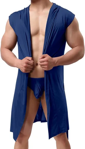 Vista 8 de Bata de satén para hombre, sexy, de seda, con capucha, cómoda pijama, ligera, kimono, ropa de dormir, spa, ropa de descanso, camisón