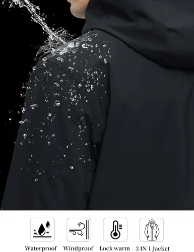 Vista 5 de YGREYG Chaquetas de invierno impermeables 3 en 1 para hombre, para esquí, abrigo de lluvia y nieve, con forro acolchado, cortavientos