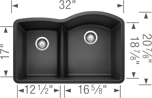 Vista 2 de BLANCO, Anthracite 441598 DIAMOND SILGRANIT 40/60 - Fregadero de cocina con doble cuenco con división baja, 32 x 21 pulgadas