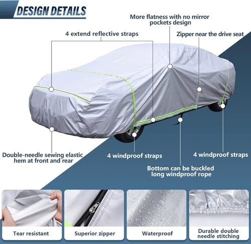 Vista 4 de BYDOLL Funda impermeable para automóvil para todo tipo de clima, 6 capas, a prueba de nieve, resistente al viento, protector de granizo, cubiertas
