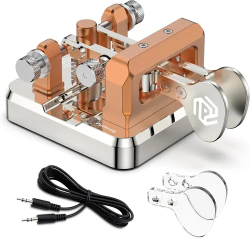 Vista 7 de CW Key Morse Code Key Morse Telegraph Key Morse Code Key Aleación de aluminio CW Código Morse clave Base cuadrada Azul