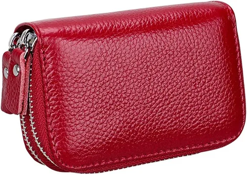 Vista 9 de Porta tarjetas de crédito de cuero, 15 ranuras, organizador de tarjetas de identificación para mujeres y hombres, cartera de acordeón con cremallera