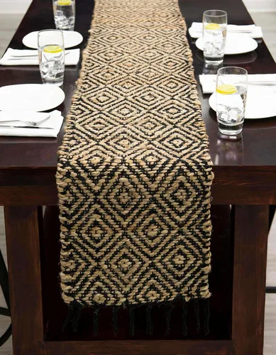 Vista 2 de Unique Loom Alfombra trenzada de la colección de yute - Assam (1' 2" x 6' 1", camino de mesa, negro/natural)