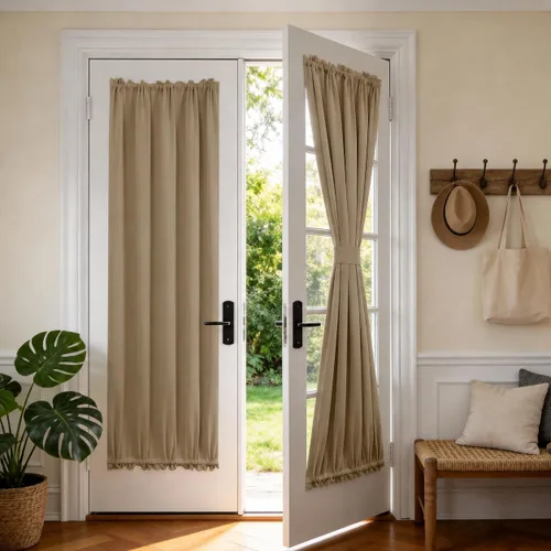 Vista 25 de Deconovo Cortinas opacas para puerta, bolsillo para cortinero y cortinas de bloqueo con aislamiento térmico para dormitorio, 137.16 x 189.2 cm, azul