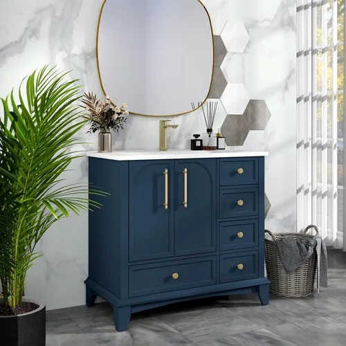 Vista 28 de Henf 28 Inch Bathroom Vanity with Ceramic Integrated Sink, Blue Bathroom Storage Cabinet with 2 Soft Close Doors,1 Tilt-Out Drawer,Reinforced Corner