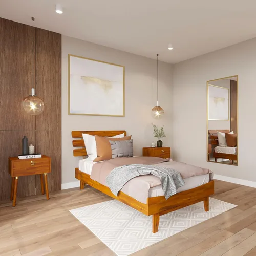 Vista 10 de Bme Caden - Base de cama de 15 pulgadas con cabecera ajustable, estilo retro de mediados de siglo, con madera de acacia, no necesita somier, 12