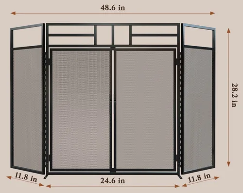 Vista 7 de Fire Beauty - Pantalla para chimenea de 3 paneles plegable con puertas magnéticas con bisagras, paneles de hierro forjado sólido, protector contra