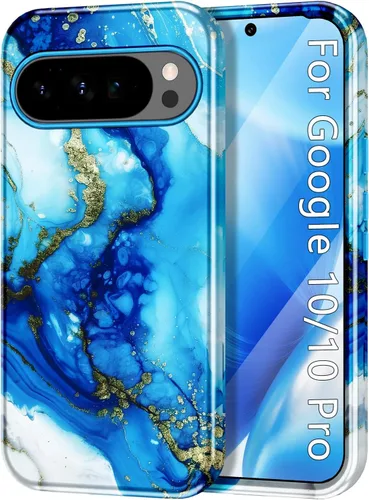 Vista 46 de Btscase Funda para Google Pixel 9 Pro 2024 [grado militar a prueba de golpes] elegante patrón de mármol delgado protector 3 capas de policarbonato