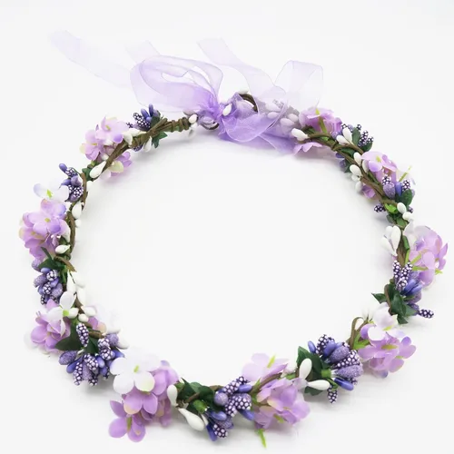 Vista 4 de UKYLIN Corona de flores para niñas corona de diadema de flores para boda baby shower fotos familiares y gala de fantasía estilo G-morado