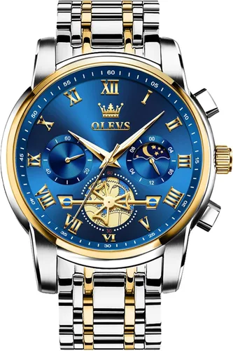 Vista 18 de OLEVS Relojes para hombre, resistente al agua, de lujo, gran cara, reloj analógico de cuarzo de acero inoxidable, relojes de vestir analógicos