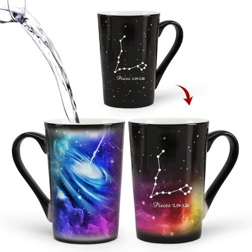 Vista 11 de Taza de constelación cambiante de calor de Acuario de 12 onzas, taza de café de Acuario con grabado, taza de café de cerámica que cambia