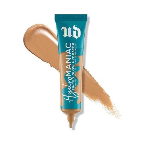 Vista 7 de Urban Decay Hydromaniac Dewy Foundation, Hidratante con color para piel seca, cobertura media construible, con filtrado de kombucha y aceite