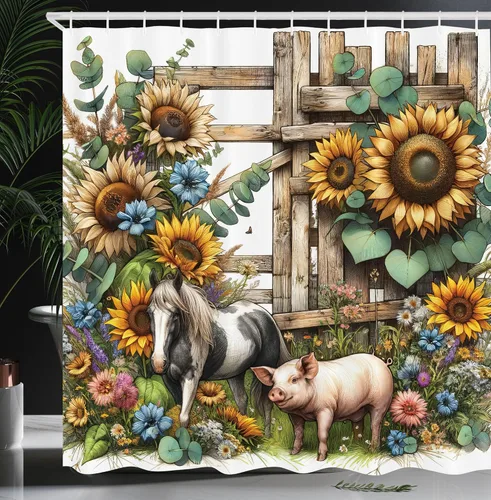Vista 36 de Ambesonne Cortina de ducha de gato, diseño bohemio de estilo étnico con poses de gatitos sentados y acostados, juego de decoración de baño de tela