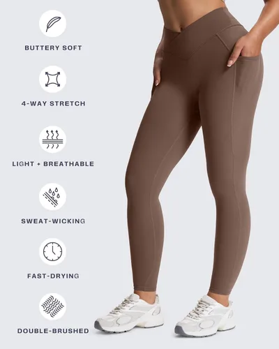 Vista 140 de Aoxjox Trinity - Pantalones de yoga de cintura alta con bolsillos para mujer, control de abdomen, cintura cruzada, leggings de entrenamiento suaves