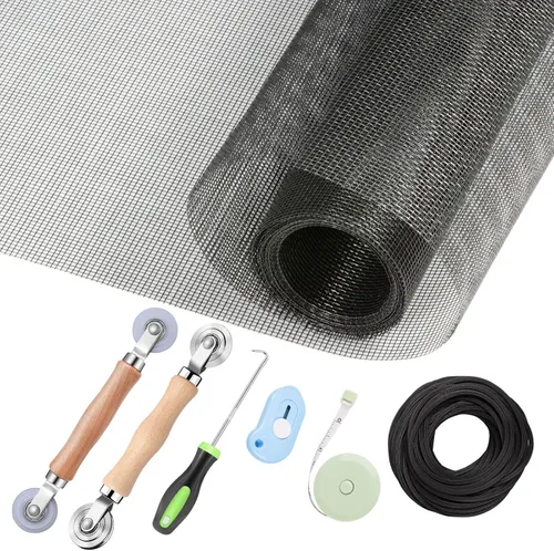 Vista 8 de Kit de reparación de mosquiteros de ventanas y puertas mosquitero, malla de fibra de vidrio color carbón de 48"x118" con herramienta de Negro