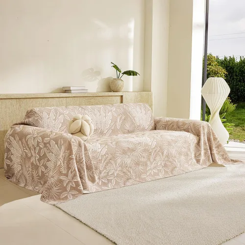 Vista 43 de DREAMINGO Funda para sillón reclinable con estampado floral verde y botánico de jacquard, 1 cojín, acogedora funda de felpilla para sala de estar
