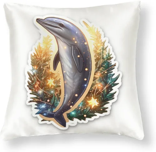 Vista 8 de Fundas de almohada de satén, fundas de almohada con sombrero de Papá Noel, fundas de almohada para amantes de los delfines, almohadas con cremallera