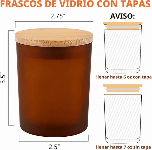 Vista 2 de SUPMIND Paquete de 15 tarros de vidrio para velas, recipientes vacíos de 7 onzas líquidas de ámbar esmerilado con tapas de bambú y etiquetas