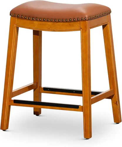 Vista 13 de DTY Indoor Living Durango - Taburete de cuero regenerado, taburete de mostrador de 24 pulgadas, acabado espresso, asiento de cuero negro
