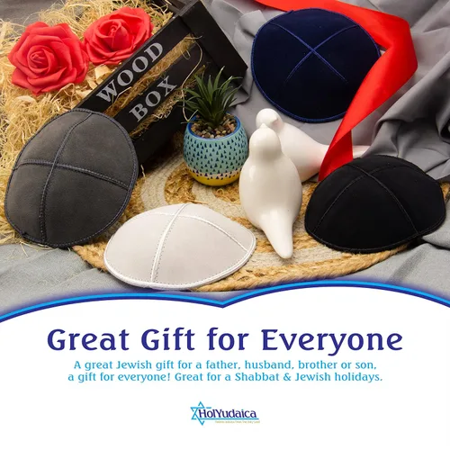 Vista 3 de Paquete de 4 piezas Hq Kipá de ante de 4 colores para hombres y niños, sombrero Yamaka de Israel Kippot Bulk, Negro, azul, gris y blanquecino