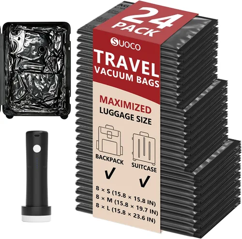 Vista 6 de Travel Vacuum Bags for Clothing with Cordless Pump 18 Combo, Black