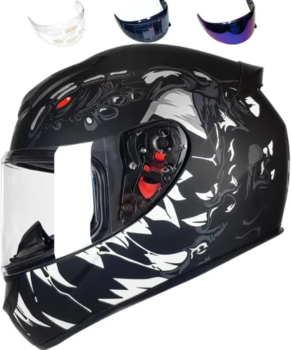 Vista 17 de HTLNUZD - Casco de motocicleta de cara completa, compatible con Pinlock, viseras transparentes y tintadas, modelo aprobado por DOT, casco de moto