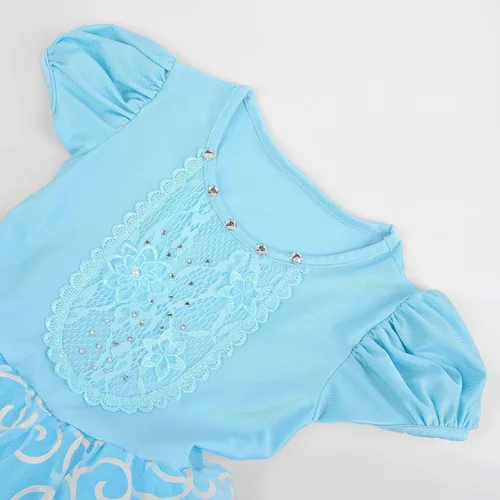 Vista 4 de Melaura Disfraz de princesa azul para niñas vestido de fiesta de manga abombada para Halloween cumpleaños cosplay