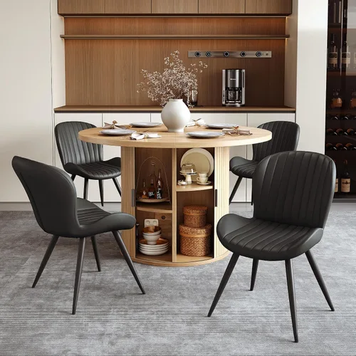 Vista 103 de Miereirl Moderno juego de comedor de 5 piezas para mesa redonda de madera de 4,31.5 pulgadas con estante de almacenamiento semiabierto y puerta