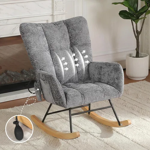 Vista 14 de Mecedora de cuarto de bebé con asiento deslizante tapizado en estilo oso de peluche, con respaldo alto, sillón acento con cómodo bolsillo lateral