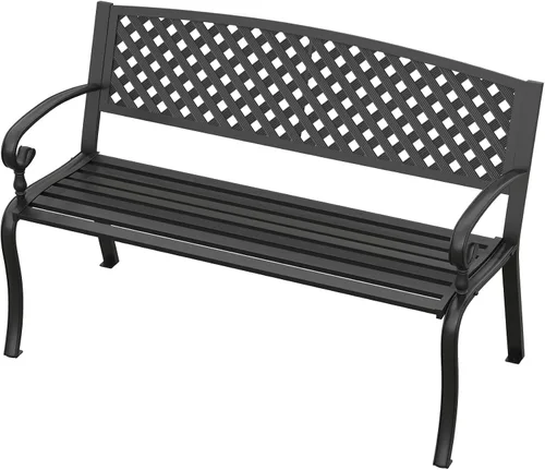 Vista 3 de VICLLAX Banco de jardín para exteriores de 50 pulgadas con reposabrazos y respaldo, banco de metal impermeable para patio, parque, porche, patio