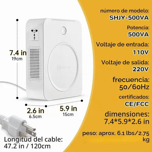 Vista 5 de Convertidor de 500W 120v a 240v 110 a 220 transformador de voltaje paso arriba