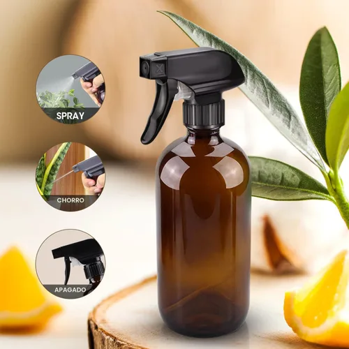 Vista 2 de Botellas de spray de vidrio ámbar Wedama, botellas de spray de vidrio de 16 oz para soluciones de limpieza y aceites esenciales, botella de spray