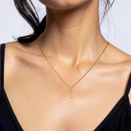 Vista 2 de IceCarats Colgante de oro amarillo de 14 quilates con dije de corazón y llave de amor