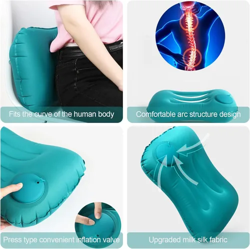 Vista 3 de Almohada inflable ultraligera para acampar, comprimible, compacta, cómoda, ergonómica para dormir, mochileros, senderismo, playa