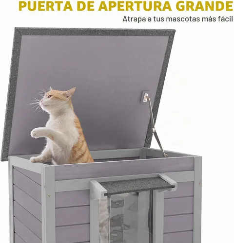 Vista 3 de Cat House - Casa para gatos con cortina para gatos con aislamiento, techo resistente a la intemperie (cubierta individual)