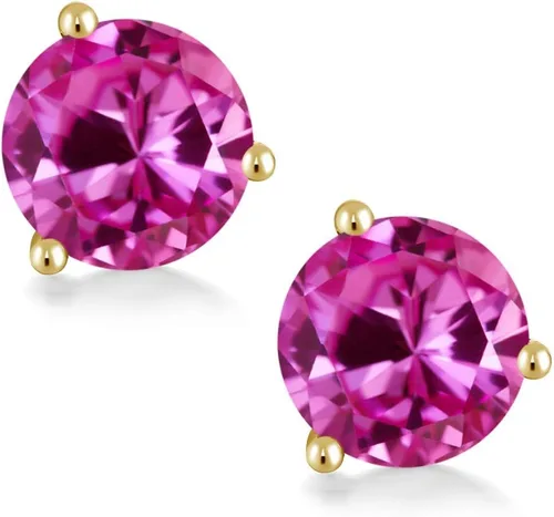Vista 71 de Gem Stone King Aretes de oro de 14 quilates, 0.236 in, piedra natal redonda, Martini, 3 puntas, aretes de oro para mujer