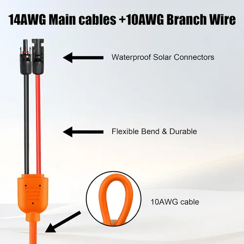Vista 2 de Cable de extensión solar de calibre 14 de 10 pies, cable de panel solar de 10 AWG con conectores hembra y macho, cables solares principales rojos