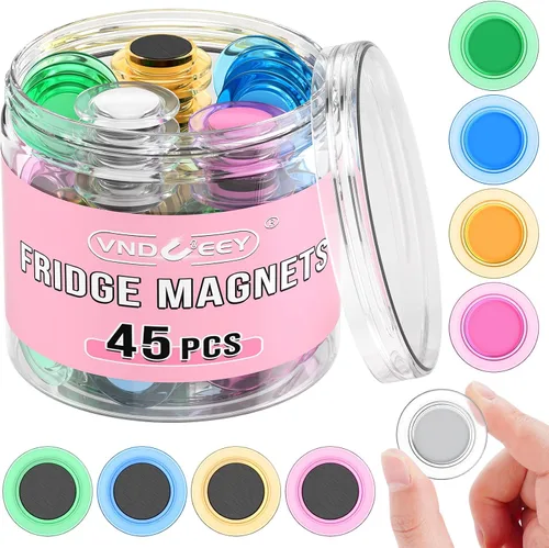Vista 8 de VNDUEEY 45 piezas de imanes redondos para pizarra blanca, imanes para nevera, imán decorativo para pizarra seca, imanes pequeños para suministros