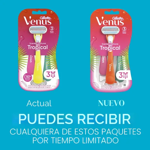 Vista 2 de Gillette Venus Tropical - Maquinilla de afeitar desechable para mujer, 3