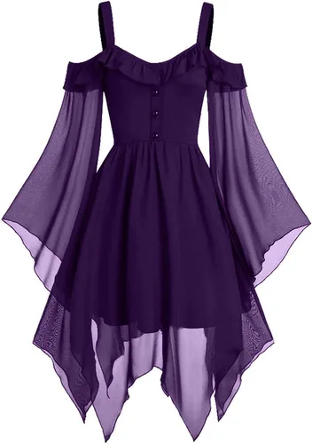 Vista 5 de Disfraz de feria renacentista para mujer, vestido sexy con hombros descubiertos, vestido gótico de Halloween, vestido de bruja para cosplay