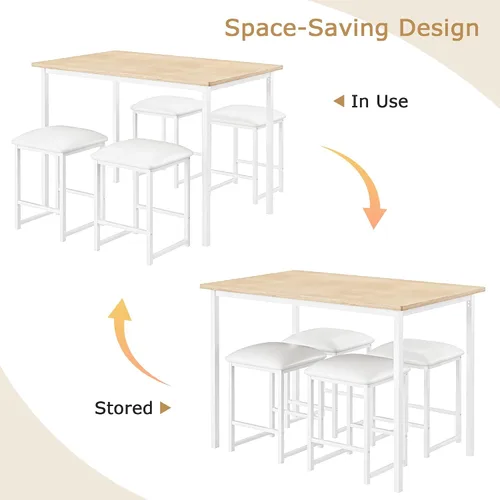 Vista 5 de VECELO Mesa y sillas de cocina para 4, juego de comedor con sillas/taburetes de poliuretano, marco de metal resistente, mesa de madera, diseño que