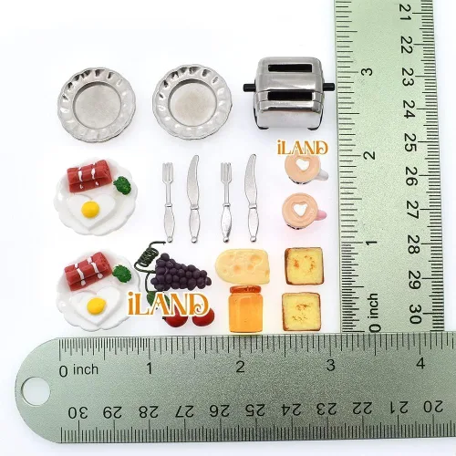 Vista 8 de iLAND Accesorios de casa de muñecas en miniatura de cocina de casa de muñecas, comida en miniatura (desayuno amante 16pcs)