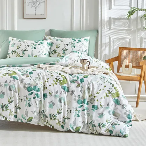 Vista 15 de Lekesky Funda de edredón reversible tamaño Queen, juego de funda de edredón tamaño Queen de 3 piezas, juego de ropa de cama de microfibra verde