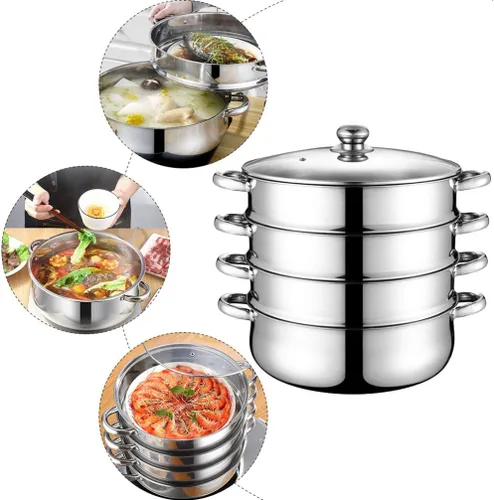 Vista 9 de Olla de acero inoxidable para albóndigas vegetales, olla de vapor multifuncional de 4 niveles para cocinar, diámetro de 11.0 in, juego de brillo
