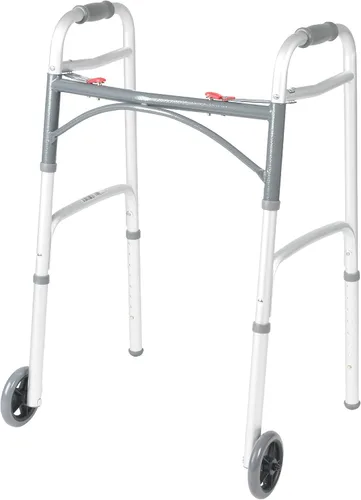 Vista 5 de Drive Medical 10257BL-1 - Andador con ruedas de 4 ruedas con asiento, andador de acero con ruedas, altura ajustable y 10210-1 andador plegable de 2
