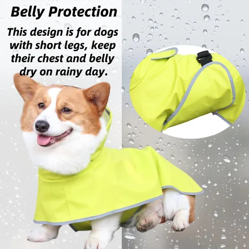 Vista 3 de Chaqueta de lluvia para perros con capucha para mascotas pequeñas, impermeable con tira reflectante, correa ajustable para la protección