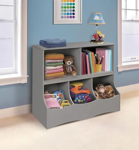Vista 6 de Badger Basket Organizador de almacenamiento de juguetes de múltiples contenedores y estante de libros para niños - gris Toy organizer with 3
